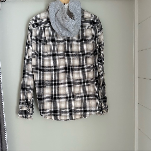 American Eagle Flannel Sherpa Hoodie Cream Black Soft Size S - Picture 4 of 12